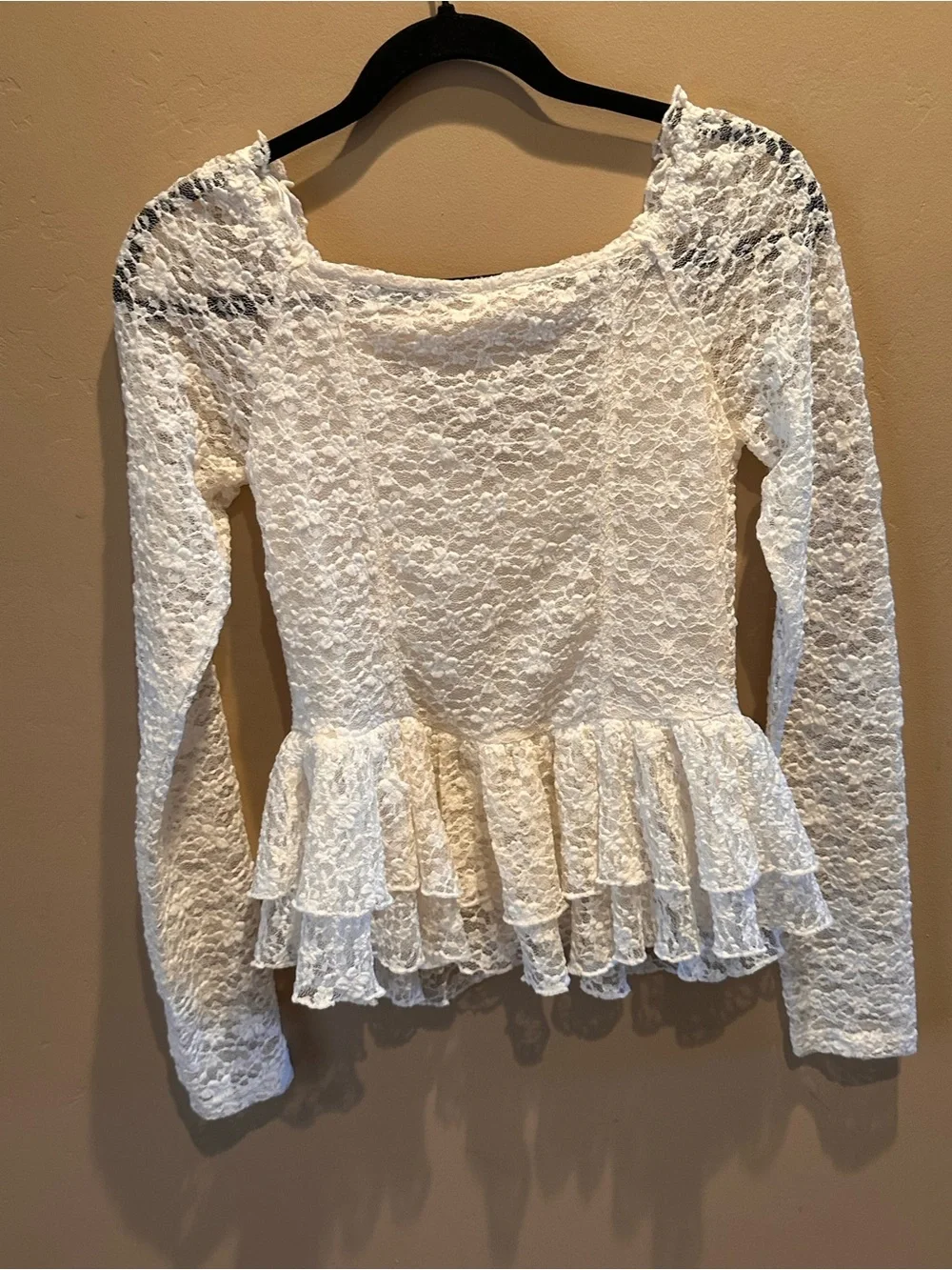 NWT Free People Stella Lace Peplum Long Sleeve Top Ivory S